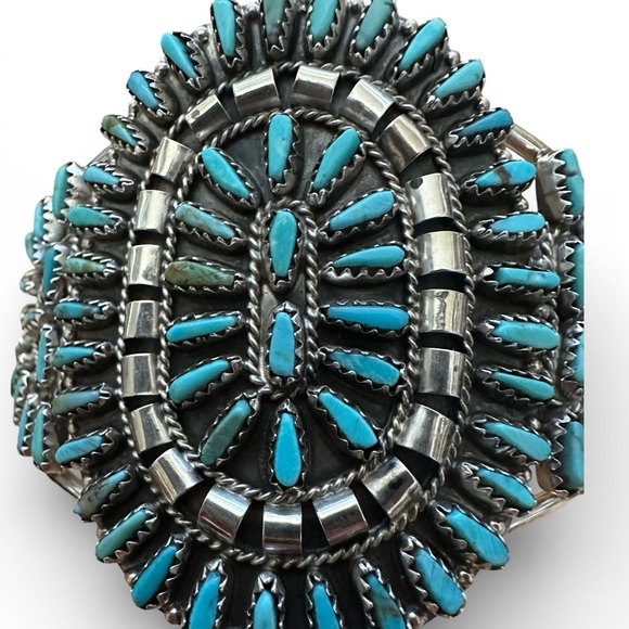 Genuine Sleeping Beauty Turquoise Sterling Silver Cuff Bracelet- Signed Cuff - Picture 5 of 16